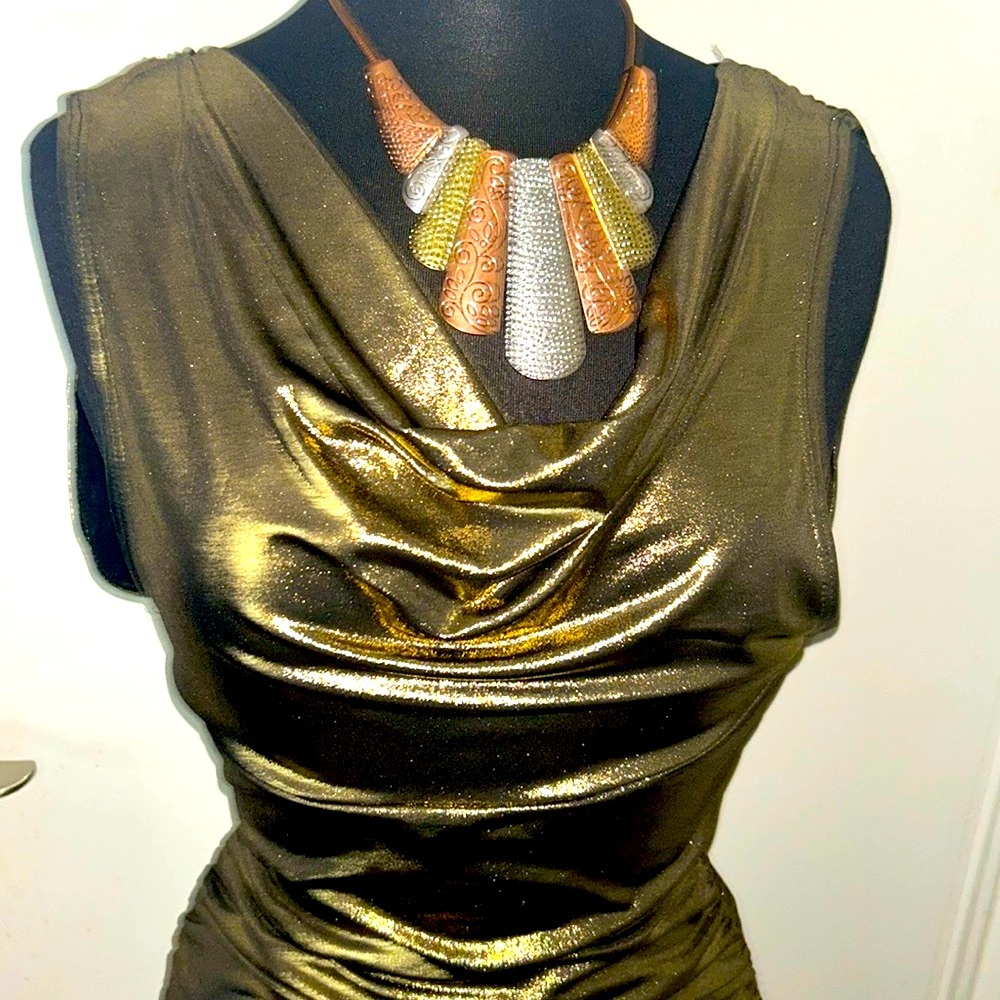 Rae Republic Metallic ruched Gold Sleeveless Dress with size S